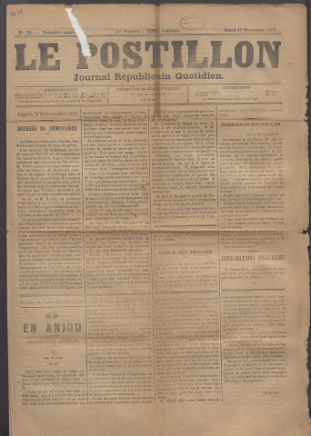 Le postillon. 27 nov. 1883 (1re année, n° 35)