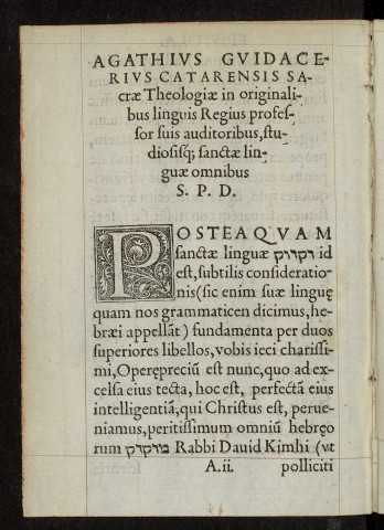 Liber Michlol grammatices linguae sanctae R. David Kimhi : quo eam integram docet et absolvit, per Agathium Guidacerium