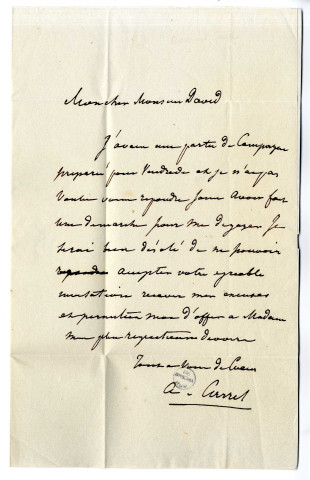 Pièce 2 - Lettre d'Armand Carrel à Pierre-Jean David d'Angers