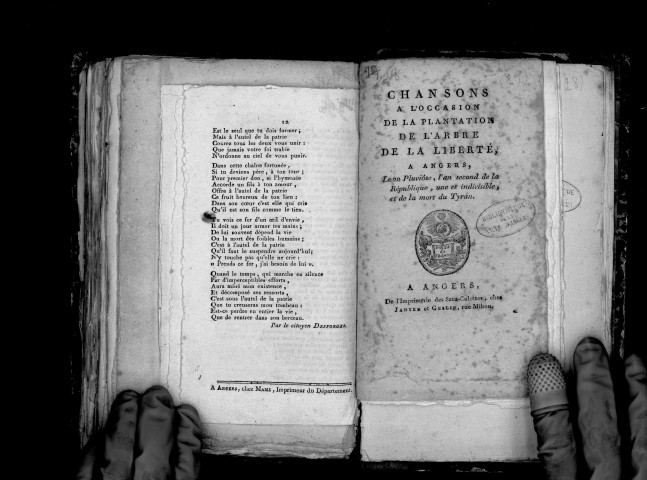 Chansons à l'occasion de la plantation de l'arbre de la liberté à Angers, le 20 pluviose an II