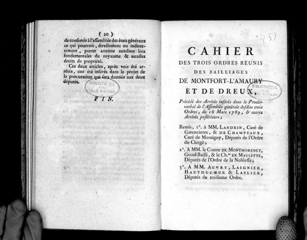Cahier des trois ordres réunis des bailliages de Montford-l'Amaury et de Dreux