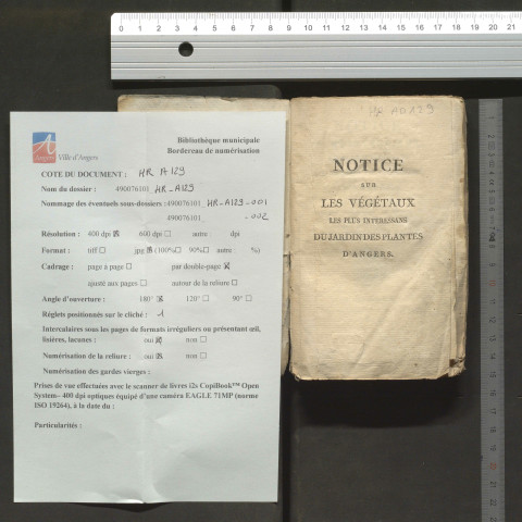 Notice sur les végétaux les plus intéressants du Jardin des plantes d'Angers, par Batard