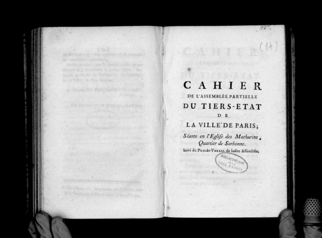 Cahier de l'assemblée partielle du tiers-état de la ville de Paris ; séante en l'église des Mathurins, quartier de Sorbonne. Suivi du procès-verbal de ladite assemblée