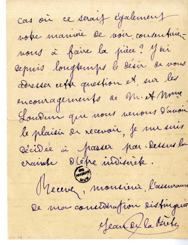 Lettre de Jean de La Brète