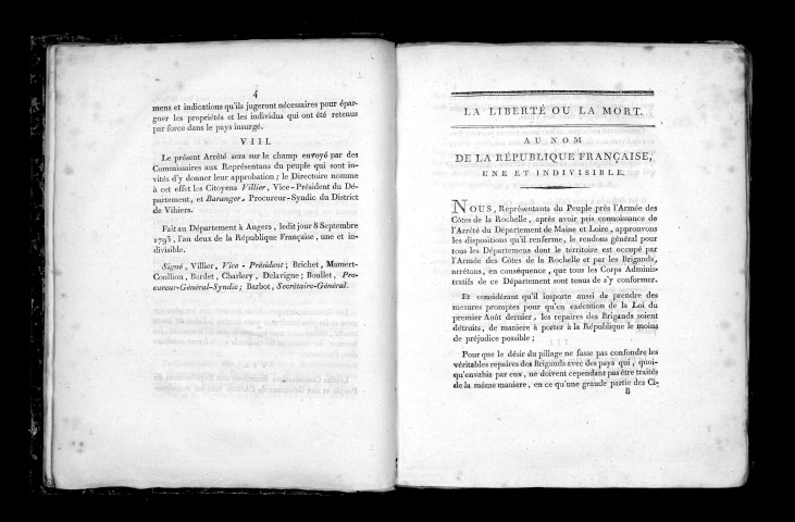 Extrait du registre des arrêtés du directoire du département de Maineet-Loire. Séance du 8 septembre 1793