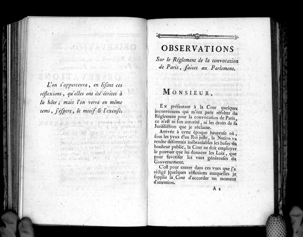 Observations sur le réglement de la convocation de Paris, faites au Parlement, par M. D. P. t.