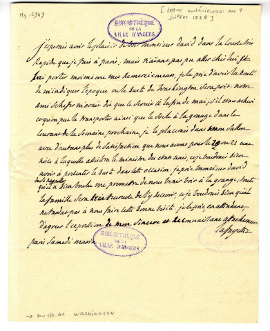 Correspondance du général Lafayette et de Georges Washington de La Fayette [à Pierre-Jean David d'Angers et Lallemand]