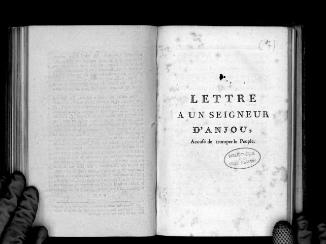 Lettre à un seigneur d'Anjou, accusé de tromper le peuple