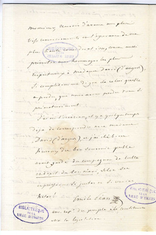 Correspondance d'Emile Péan [à Gubler]
