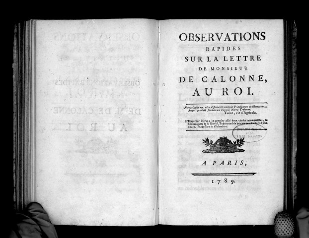 Observations rapides sur la lettre de M. de Calonne au roi