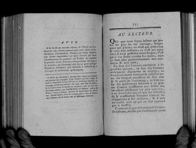Les élections ou Lettre familière aux laboureurs de Bretagne, dans laquelle on leur indique les qualités que doivent avoir les personnes qu'ils ont à élire... on leur dévoile les différens manèges de l'intrigue... on les engage à se défendre eux-mêmes de leurs propres préjugés... le tout servant de suite à "l'Ecole des laboureurs" ; par Joseph-Marie Le Quinio [sic],...