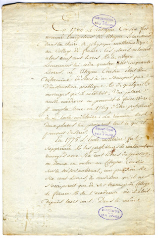 Correspondance de Cousin, mathématicien [avec Lakanal]