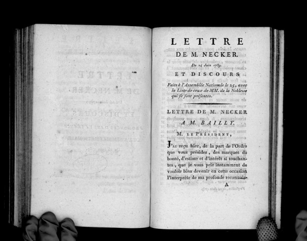 Lettre de M. Necker du 24 juin 1789, et discours prononcés à l'Assemblée nationale le 25 juin 1789