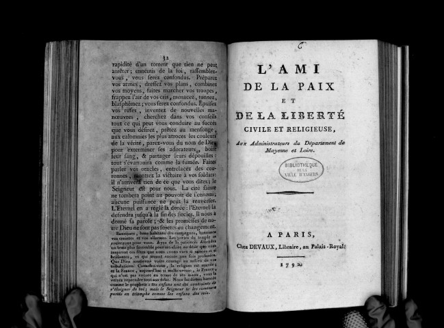 L'Ami de la paix et de la liberté civile et religieuse, aux administrateurs du département de Mayenne et Loire