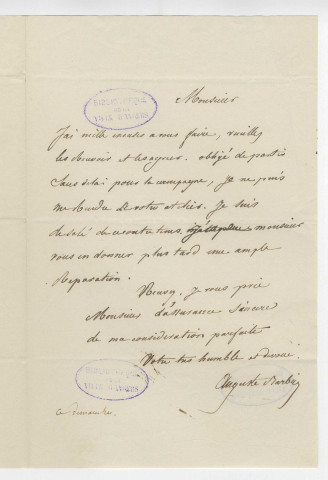 Correspondance de Auguste Barbier, poète [à Pierre-Jean David d'Angers]