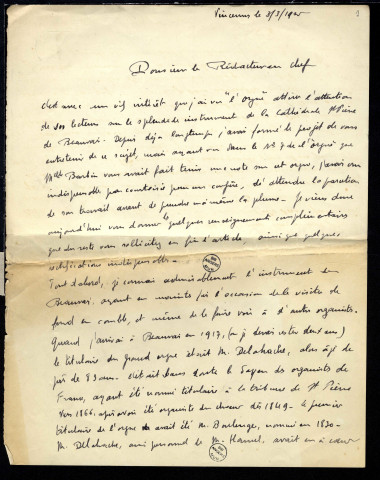 Lettre de Louis-Eugène Rochesson à Jean Huré.