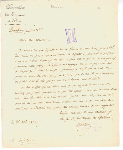 Bouhin, secrétaire de la direction des Travaux de Paris