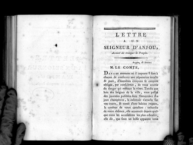 Lettre à un seigneur d'Anjou, accusé de tromper le peuple