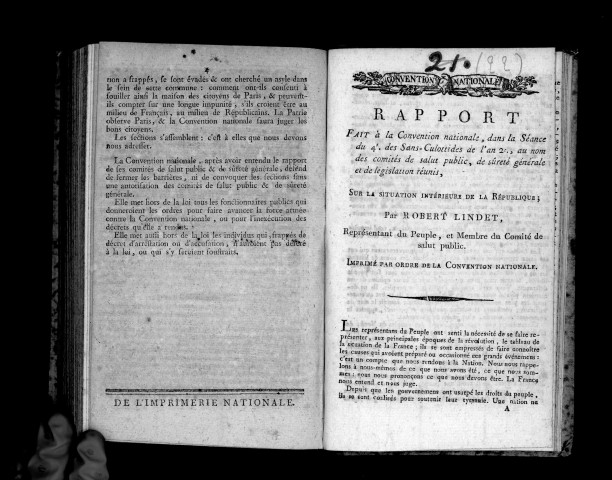 Convention nationale. Rapport fait au nom du comité de salut public, par Barère, sur les événemens de Paris, du 9 thermidor, l'an deuxième de la République française une {et} indivisible. Imprimé par ordre de la Convention nationale.