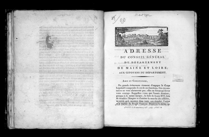 Adresse du conseil général du département de Maine-et-Loire aux citoyens du département