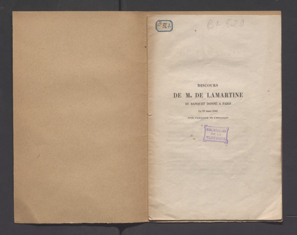 Discours de M. de Lamartine au banquet donné à Paris, le 10 mars 1842, pour l'abolition de l'esclavage