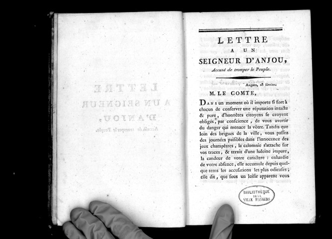 Lettre à un seigneur d'Anjou accusé de tromper le peuple