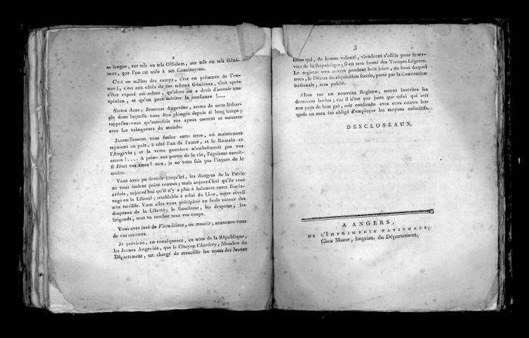 Le général Descloseaux à la jeunesse angevine, le 10 août 1793