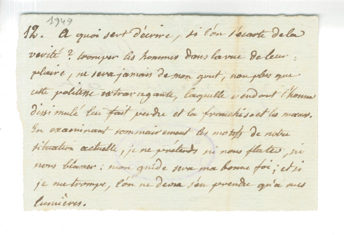 Note autographe de Robespierre