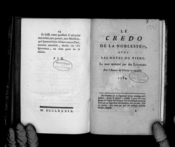 Le Credo de la noblesse, avec les notes du tiers ; le tout terminé par les Litanies, par l'auteur du Gloria in Excelsis