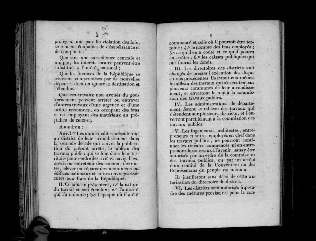 Arrêté de la Convention nationale pour centraliser la surveillance des travaux publics. Séance du 6 germinal an III