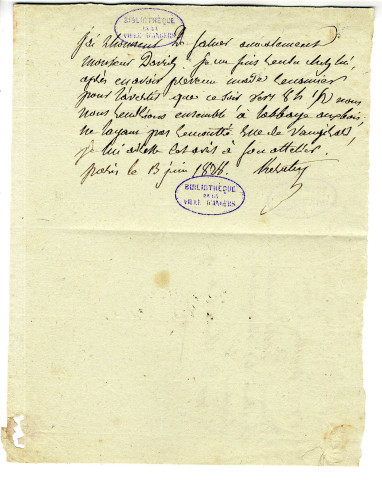 Correspondance de Kératry [à Pierre-Jean David d'Angers]