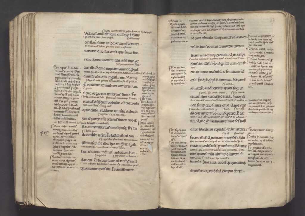 Glose ordinaire sur S. Matthieu, suivie du texte des Proverbes (fol. 102) et de l'Ecclésiaste (fol. 141)